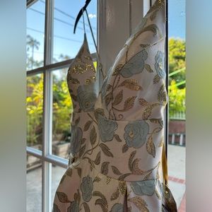 Beautiful Cream, Gold, and Blue Floral Ballgown